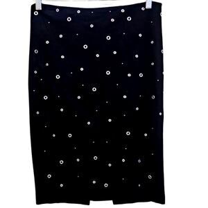 Carmen Marco Valvo Skirt Black Stetch Pull On Pencil Grommet Women Size 8